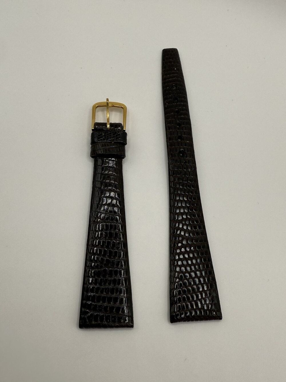 16mm KREISLER Genuine Lizard Brown NOS Vintage Watch Band & Gold-Tone Buckle